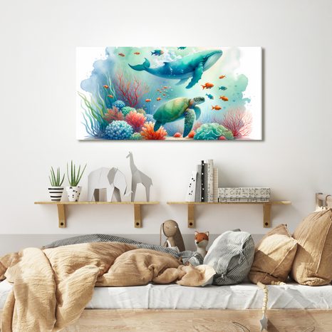 OBRAZ ŽELVA A VELRYBA V OCEÁNU - PICTURES UNDERWATER WORLD - PICTURES