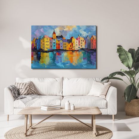 OBRAZ BAREVNÉ DOMY U ŘEKY - BAREVNÉ DOMY - OBRAZY