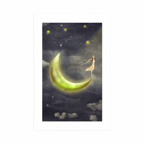 PLAKÁT S PASPARTOU DÍVKA NA MĚSÍCI - POHÁDKOVÉ BYTOSTI - PLAKÁTY