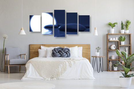 5-DÍLNÝ OBRAZ NÁDHERNÉ ZEN KAMENY A ÚPLNĚK MĚSÍCE - OBRAZY FENG SHUI - OBRAZY