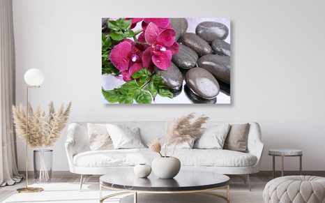 OBRAZ KVITNÚCA ORCHIDEA A WELLNESS KAMENE - OBRAZY FENG SHUI - OBRAZY
