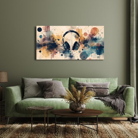 WANDBILD KOPFHÖRER UND ABSTRAKTER KLANG - MUSIKBILDER - BILDER