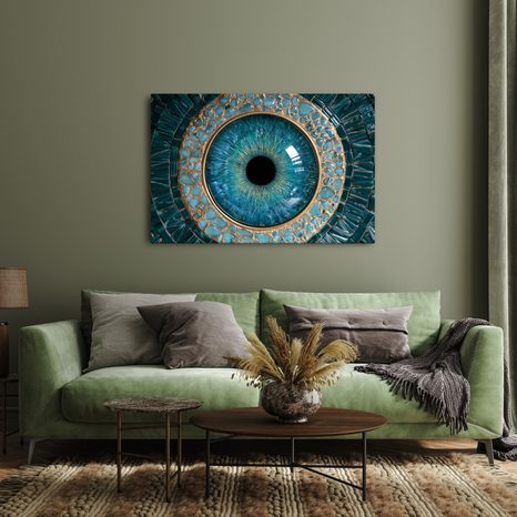 TABLEAU SUR TOILE – ŒIL TURQUOISE DANS L’OR - TABLEAUX PAR THÈME - TABLEAUX