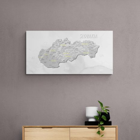QUADRO IN SUGHERO – MAPPA DELLA SLOVACCHIA GRIGIO-GIALLA DISCRETA - QUADRI SU SUGHERO - STAMPE E QUADRI