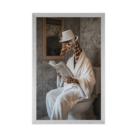 POSTER GIRAFFE MIT EINER ZEITUNG AUF DEM KLO - GIRAFFEN UND ZEBRAS - POSTER