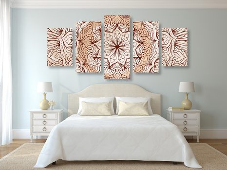 TABLOU 5-PIESE MANDALA ETNICĂ ABSTRACTĂ - TABLOURI FENG SHUI - TABLOURI