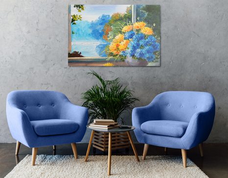 КАРТИНА НА ПЛАТНО – ПРОЛЕТЕН БУКЕТ ДО ПРОЗОРЕЦА - КАРТИНИ С ЦВЕТЯ - КАРТИНИ