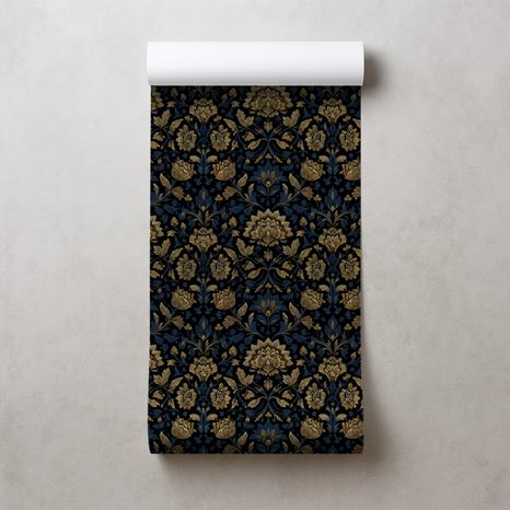 TAPETE GOLDENE BLUMEN AUF DUNKLEM HINTERGRUND - GEMUSTERTE TAPETEN - TAPETEN