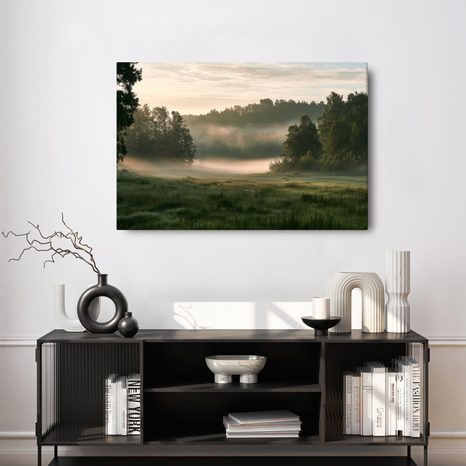 TABLEAU SUR TOILE – MATIN BRUMEUX AU-DESSUS D’UNE PRAIRIE - TABLEAUX DE CHAMPS ET PRAIRIES - TABLEAUX