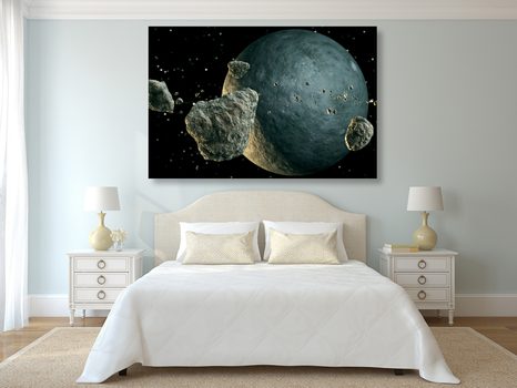 OBRAZ METEORITY V OKOLÍ PLANÉTY - OBRAZY VESMÍRU A HVIEZD - OBRAZY