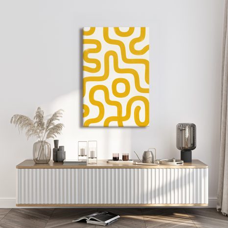 TABLEAU SUR TOILE – COURBES ORGANIQUES EN JAUNE - PEINTURES VINTAGE ET RÉTRO - TABLEAUX