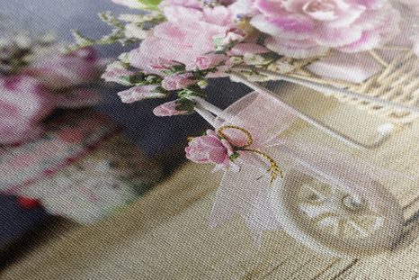 OBRAZ ROMANTICKÝ RŮŽOVÝ KARAFIÁT VE VINTAGE NÁDECHU - VINTAGE A RETRO OBRAZY - OBRAZY