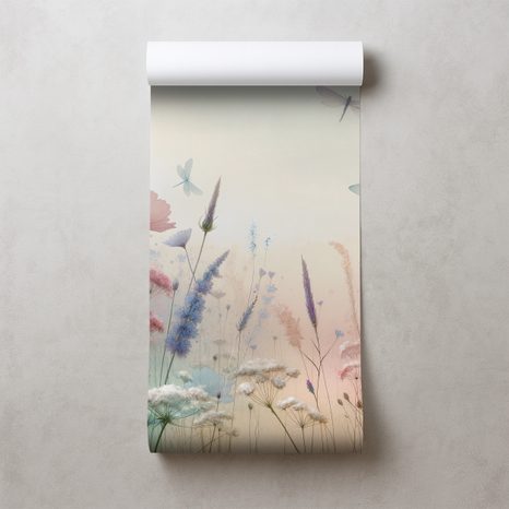 FOTOTAPETA PASTELOVÉ KVĚTY A VÁŽKY - TAPETY KVĚTINY - TAPETY