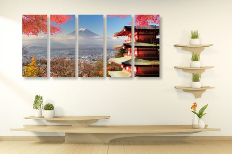 5-DIELNY OBRAZ JESEŇ V JAPONSKU - OBRAZY MESTÁ - OBRAZY