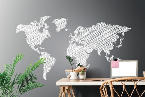 SAMOLEPÍCÍ TAPETA ŠRAFOVANÁ MAPA SVĚTA V ČERNOBÍLÉM PROVEDENÍ - SAMOLEPÍCÍ TAPETY - TAPETY