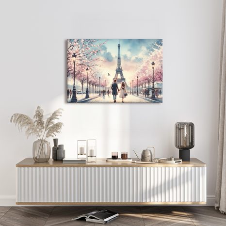 QUADRO SU TELA – AMORE SOTTO LA TORRE EIFFEL - QUADRI AMORE - STAMPE E QUADRI