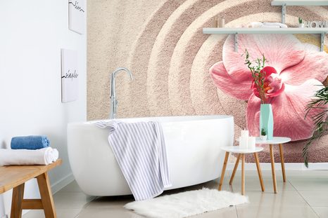 SELBSTKLEBENDE TAPETE MEERESSAND UND ROSA ORCHIDEE - TAPETEN MIT FENG SHUI-MOTIVEN - TAPETEN
