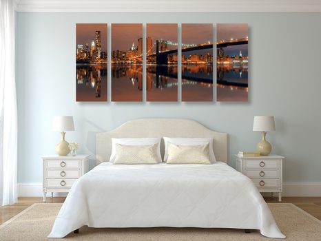 TABLOU 5-PIESE REFLEXIE MANHATTANULUI ÎN APĂ - TABLOURI CU ORAȘE - TABLOURI