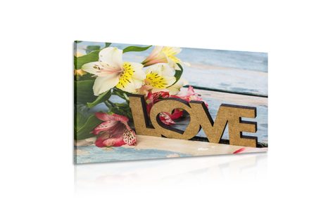 OBRAZ Z DREWNIANYM NAPISEM LOVE - OBRAZY Z NAPISAMI I CYTATAMI - OBRAZY