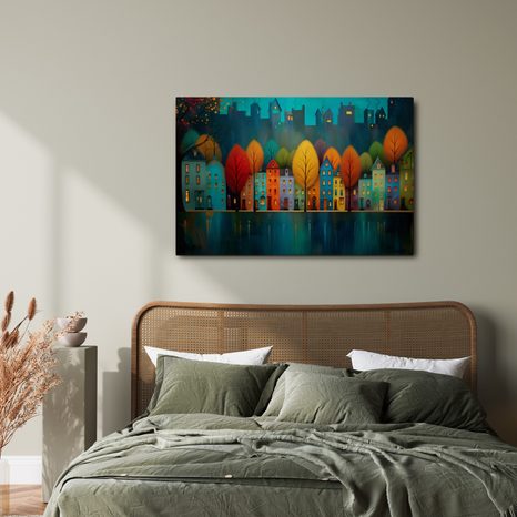 WANDBILD HERBSTLICHER ZAUBER IN DEN STRASSEN - BUNTE HÄUSER - BILDER