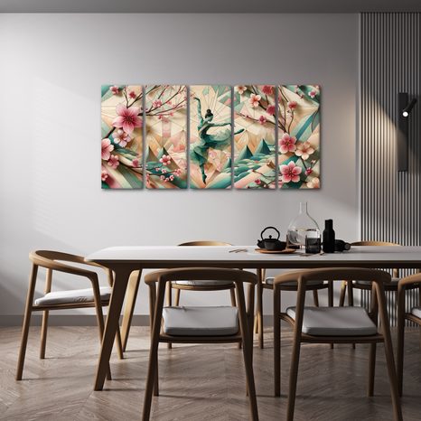 5-DIJELNA SLIKA GEOMETRIJSKA BALERINA U POKRETU - SLIKE ŽENY - SLIKE