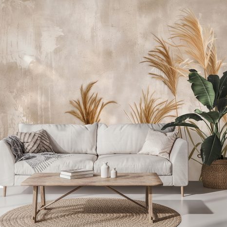 ZELFKLEVEND FOTOBEHANG PAMPAGRAS OP BEIGE ACHTERGROND - FOTOBEHANG BLOEMEN - FOTOBEHANG