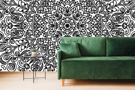 TAPETA ORNAMENT S MOTIVEM KVĚTIN V ČERNOBÍLÉM - ČERNOBÍLÉ TAPETY - TAPETY