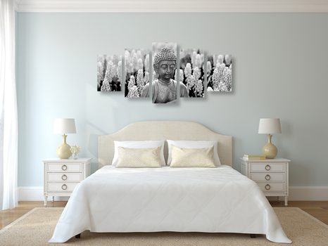 5-DÍLNÝ OBRAZ JIN A JANG BUDDHA V ČERNOBÍLÉM PROVEDENÍ - ČERNOBÍLÉ OBRAZY - OBRAZY