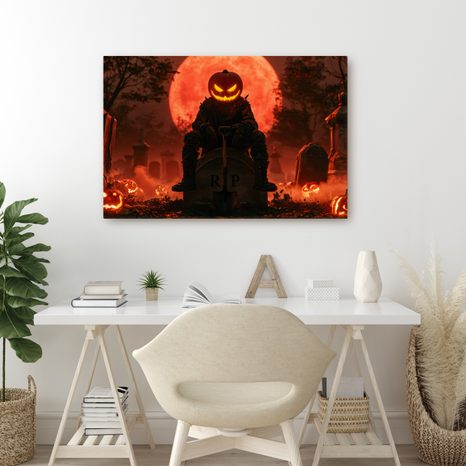 WANDBILD KÜRBISWÄCHTER DER FRIEDHOFSNACHT - HALLOWEEN- UND HORROR-BILDER - BILDER