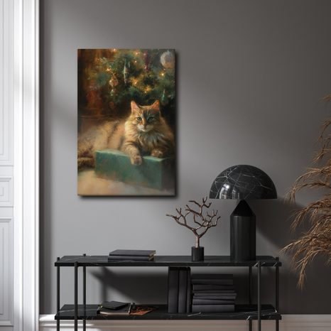 OBRAZ SVÁTEČNÍ ATMOSFÉRA S KOČKOU - VÁNOČNÍ A ZIMNÍ OBRAZY - OBRAZY