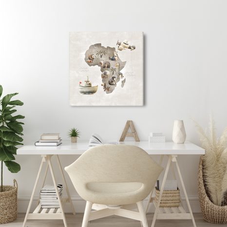 OBRAZ AFRICKÁ ZVÍŘATA NA MAPĚ - DĚTSKÉ OBRAZY ZVÍŘÁTKA - OBRAZY