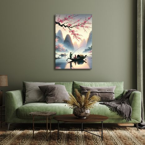 OBRAZ RYBÁŘI POD HORAMI - OBRAZY JEZERA - OBRAZY