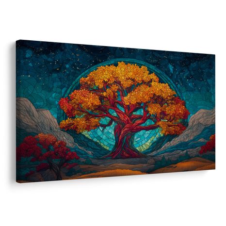 QUADRO SU TELA – MAESTOSO ALBERO DELLA VITA IN MONTAGNA - QUADRI ALBERI DELLA VITA - STAMPE E QUADRI
