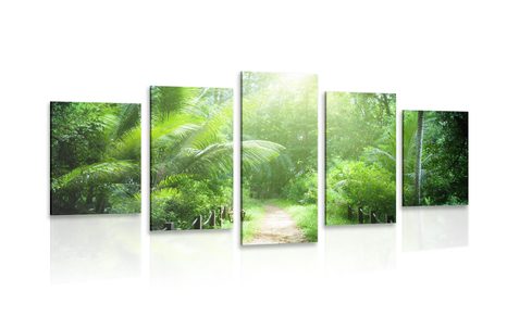 QUADRO IN 5 PARTI SENTIERO SULL'ISOLA DELLE SEYCHELLES - QUADRI DI NATURA E PAESAGGIO - QUADRI