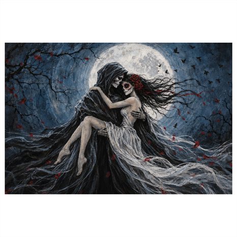 WANDBILD DUNKLE UMARMUNG IM MONDSCHEIN - HALLOWEEN- UND HORROR-BILDER - BILDER