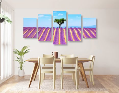 5-CZĘŚCIOWY OBRAZ POLE LAWENDY PROWANSALSKIEJ - OBRAZY PRZYRODY I KRAJOBRAZY - OBRAZY