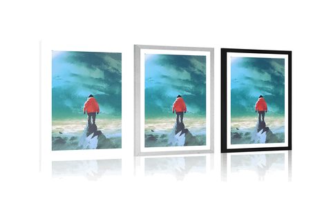 AFFICHE AVEC PASSE-PARTOUT – HOMME AU SOMMET DE LA MONTAGNE - PERSONNES - AFFICHES