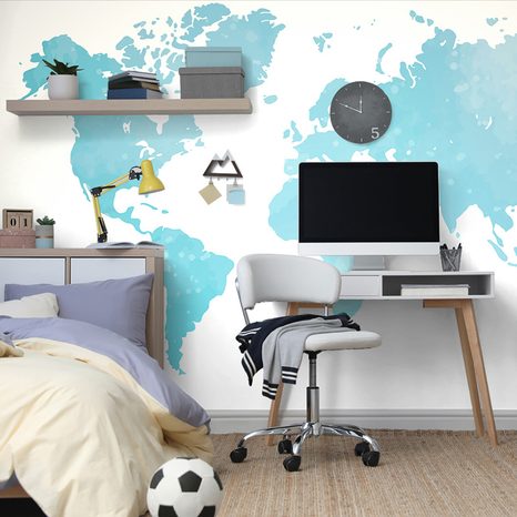 SELF ADHESIVE WALLPAPER WORLD MAP IN BLUE SHADE - SELF-ADHESIVE WALLPAPERS - WALLPAPERS