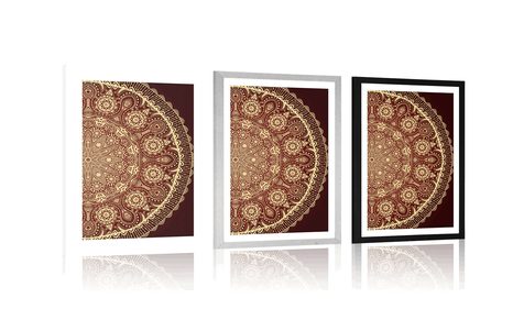 POSTER WITH MOUNT ORNAMENTAL MANDALA WITH A LACE IN BURGUNDY COLOR - FENG SHUI - POSTERS