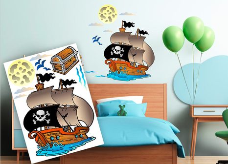 ADESIVI MURALI DECORATIVI NAVE DEI PIRATI - PER BAMBINI - ADESIVI