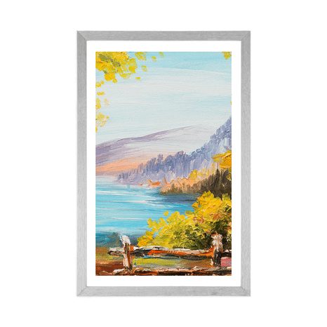 POSTER WITH MOUNT OIL PAINTING OF A MOUNTAIN LAKE - NATURE - POSTERS