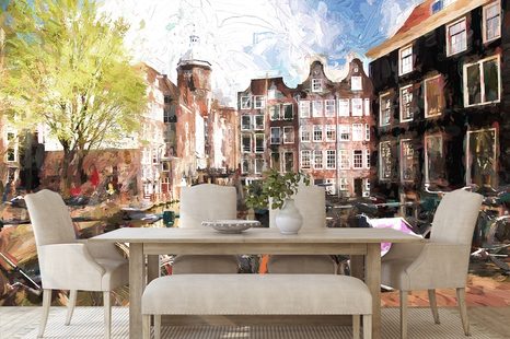 TAPETE GEMALTES AMSTERDAM - TAPETEN IMITATION VON ÖLGEMÄLDE - TAPETEN