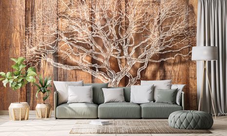 TAPETE BAUM AUF HÖLZERNEM HINTERGRUND - TAPETEN MIT NATURMOTIVEN - TAPETEN