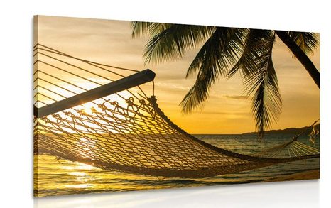 TABLEAU SUR TOILE – HAMAC SUR LA PLAGE - TABLEAUX DE LA NATURE ET DES PAYSAGES - TABLEAUX