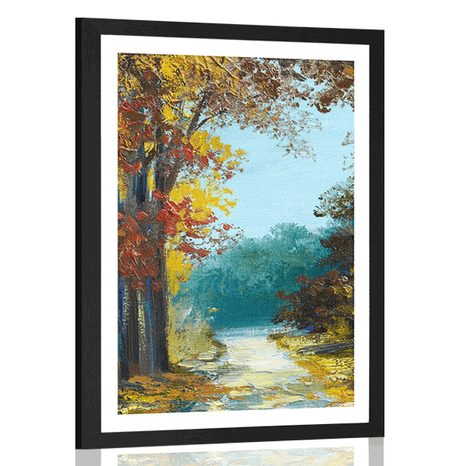 AFFICHE AVEC MONTURE PEINTURE D'ARBRES AUX COULEURS D'AUTOMNE - NATURE - AFFICHES