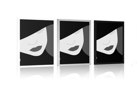 PLAKÁT NÓBL DÁMA V KLOBOUKU V ČERNOBÍLÉM PROVEDENÍ - ČERNOBÍLÉ - PLAKÁTY