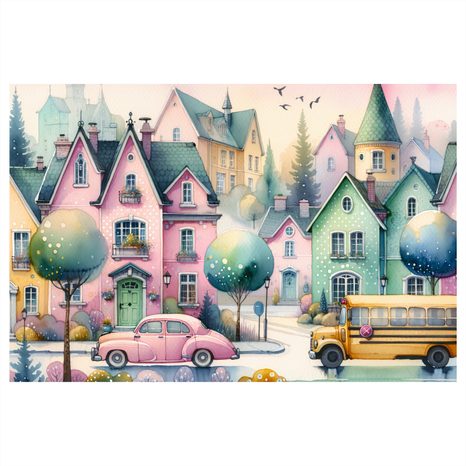 WANDBILD MAGISCHE GASSEN DER PASTELLSTADT - BILDER FÜR KINDER - BILDER