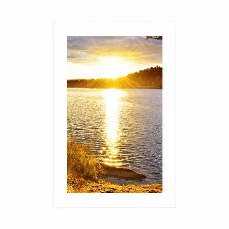 PLAKÁT S PASPARTOU ZÁPAD SLUNCE NAD JEZEREM - PŘÍRODA - PLAKÁTY