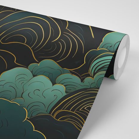 SELBSTKLEBENDE TAPETE EINZIGARTIGE GRÜN-GOLDENE ABSTRAKTION - SELBSTKLEBENDE TAPETEN - TAPETEN