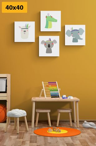 SET OBRAZŮ ZVÍŘÁTKA S INDIÁNSKÝM PÍRKEM - SESTAVY OBRAZŮ - OBRAZY